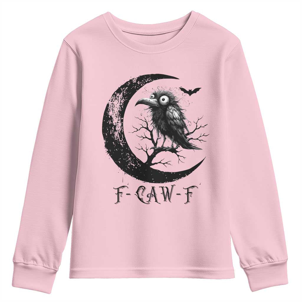 Funny Raven Bird Youth Sweatshirt F Caw F Joke Moon Sarcastic Humor Art TS12 Light Pink Print Your Wear