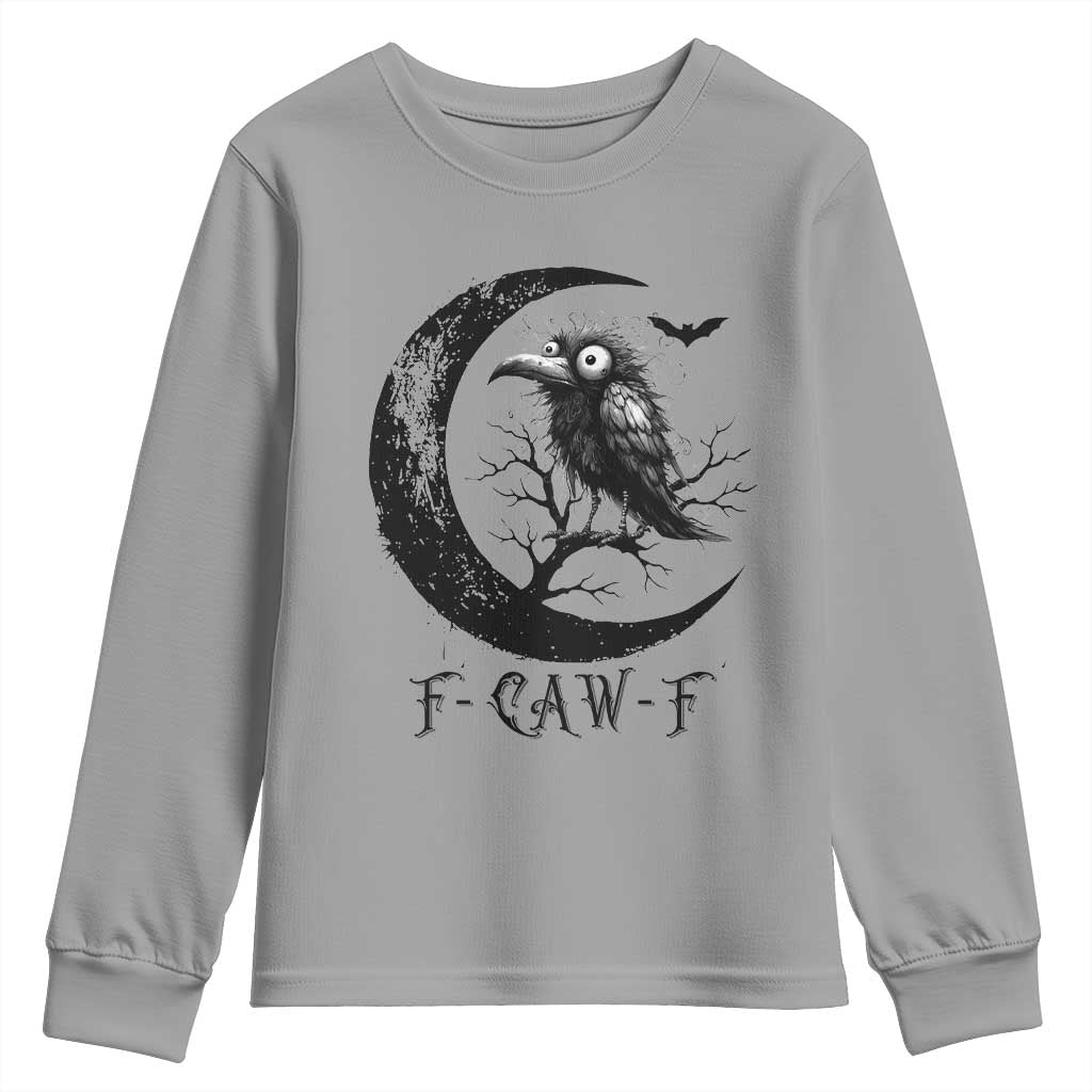 Funny Raven Bird Youth Sweatshirt F Caw F Joke Moon Sarcastic Humor Art TS12 Sport Gray Print Your Wear