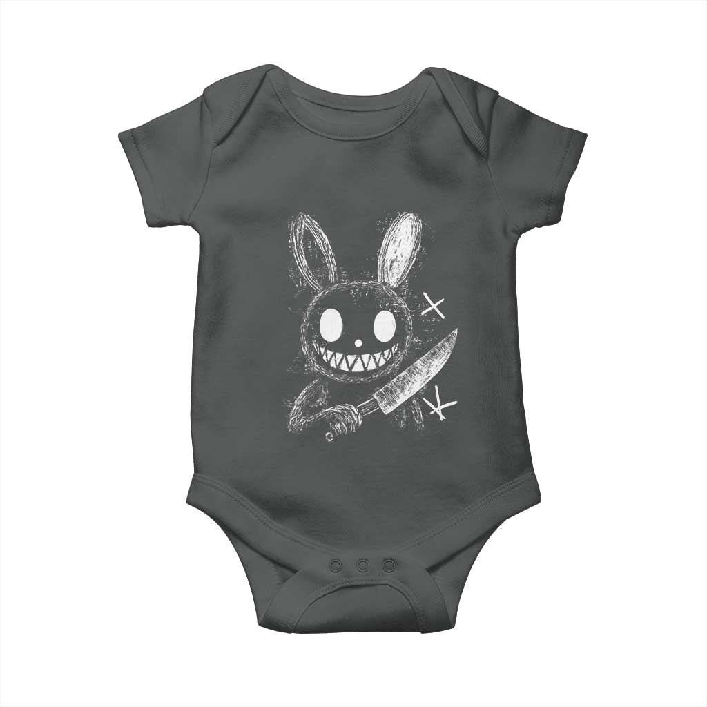 Funny Creepy Bunny With Knife Baby Onesie Cute Horror Aesthetic TS12 Dark Heather Print Your Wear