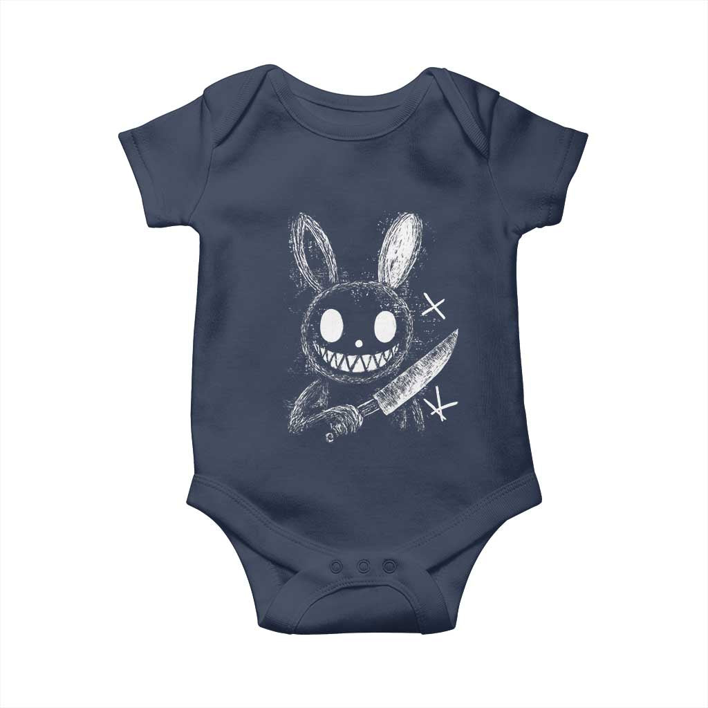 Funny Creepy Bunny With Knife Baby Onesie Cute Horror Aesthetic TS12 Navy Print Your Wear