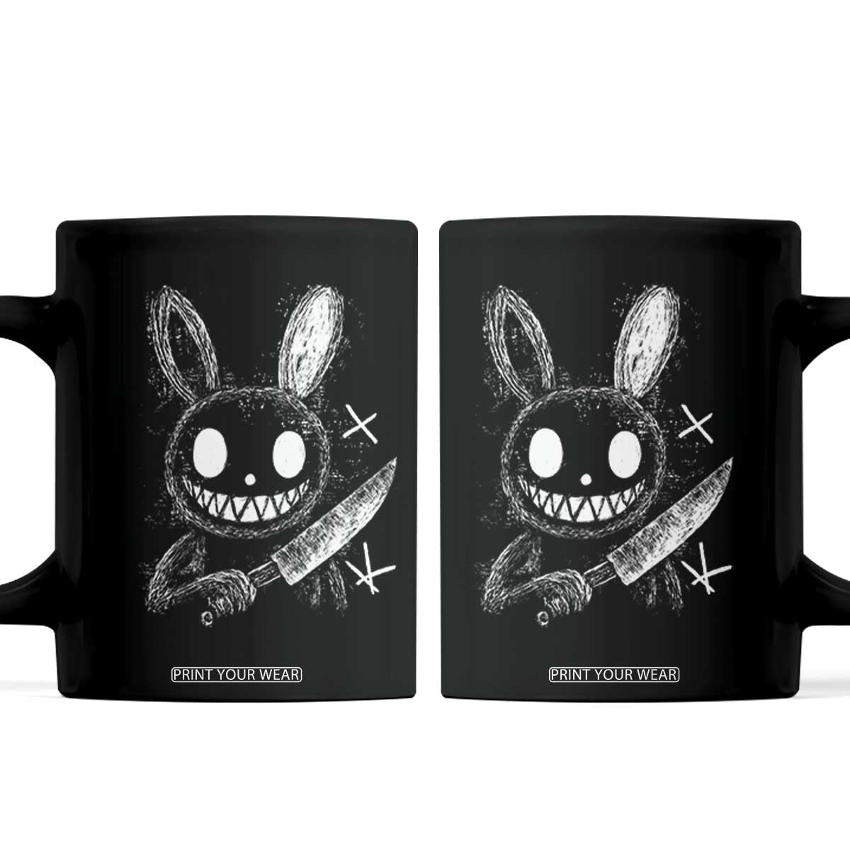 Funny Creepy Bunny With Knife Coffee Mug Cute Horror Aesthetic TS12 Black Print Your Wear