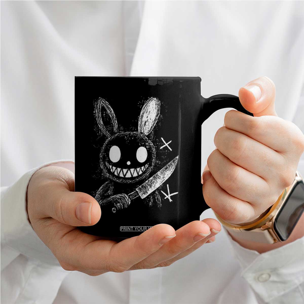 Funny Creepy Bunny With Knife Coffee Mug Cute Horror Aesthetic TS12 Print Your Wear