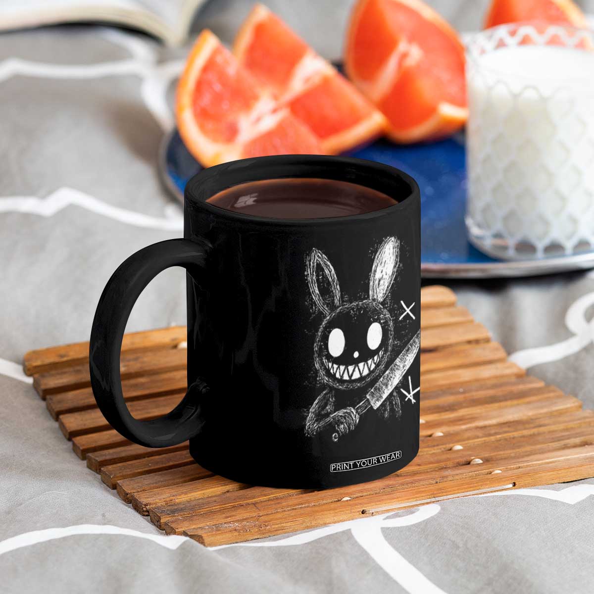 Funny Creepy Bunny With Knife Coffee Mug Cute Horror Aesthetic TS12 Print Your Wear