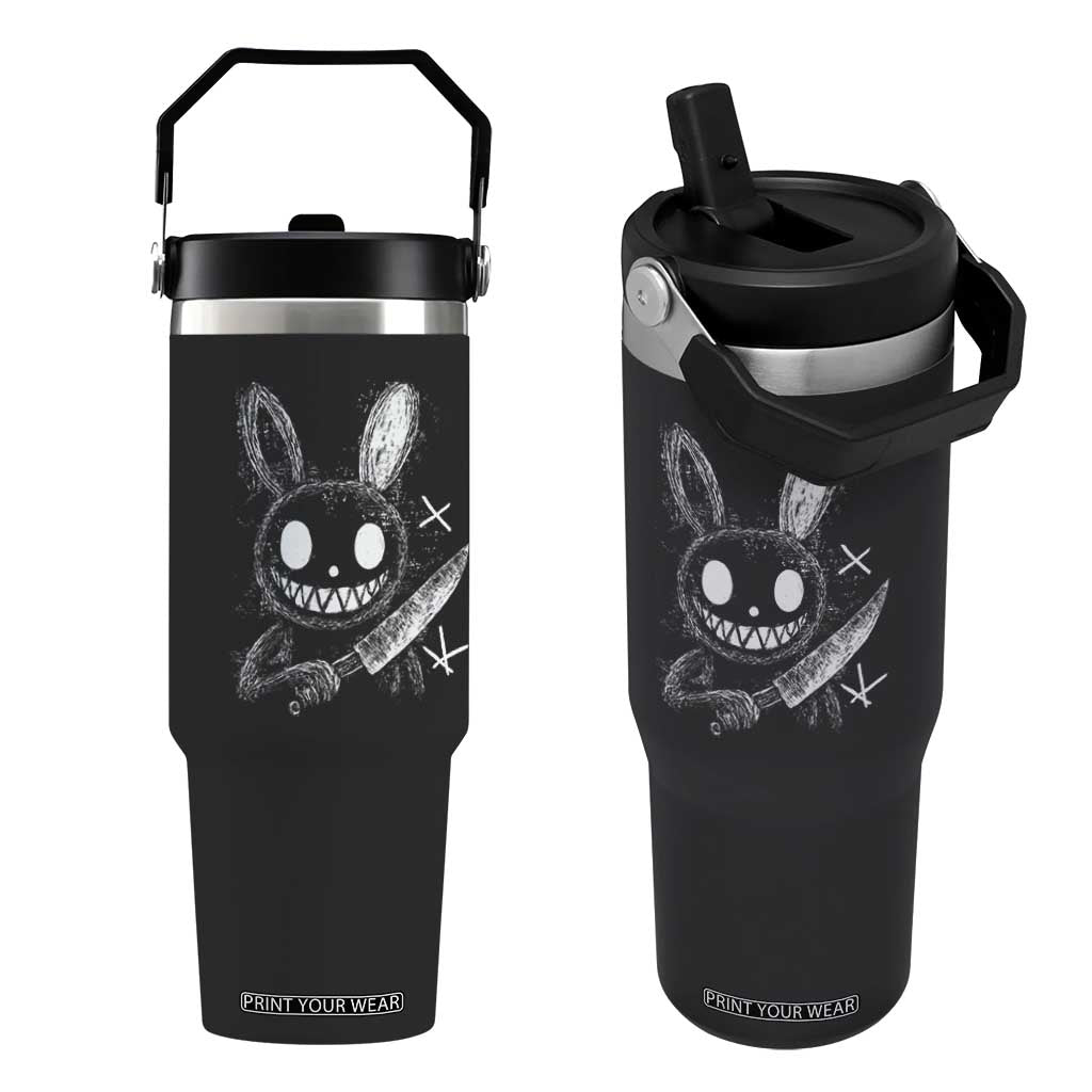 Funny Creepy Bunny With Knife Flip Straw Tumbler Cute Horror Aesthetic TS12 One Size: 30 oz Black Print Your Wear
