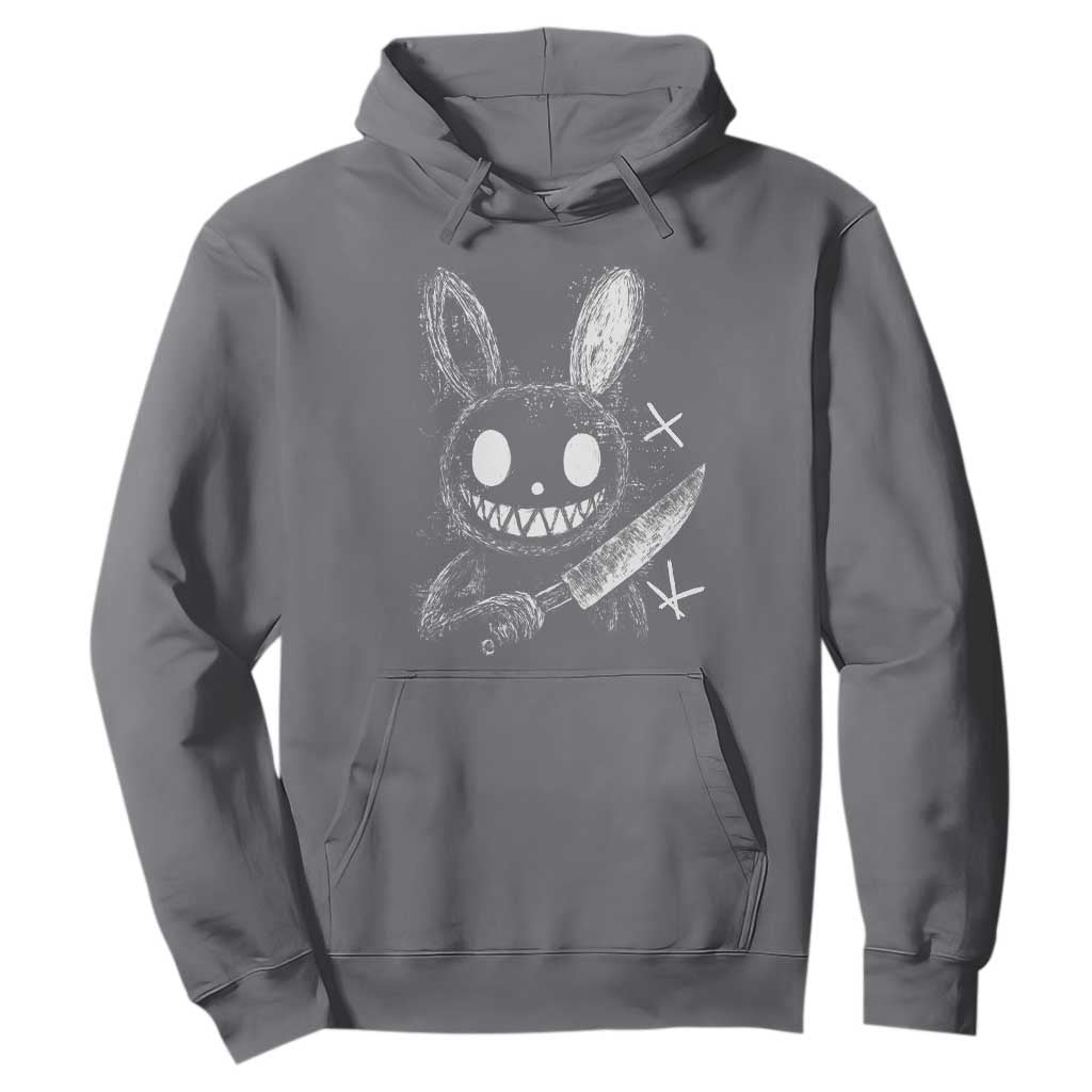 Funny Creepy Bunny With Knife Hoodie Cute Horror Aesthetic TS12 Charcoal Print Your Wear
