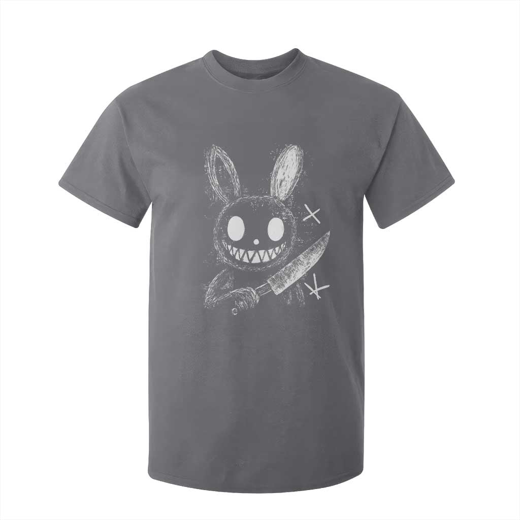 Funny Creepy Bunny With Knife T Shirt For Kid Cute Horror Aesthetic TS12 Charcoal Print Your Wear