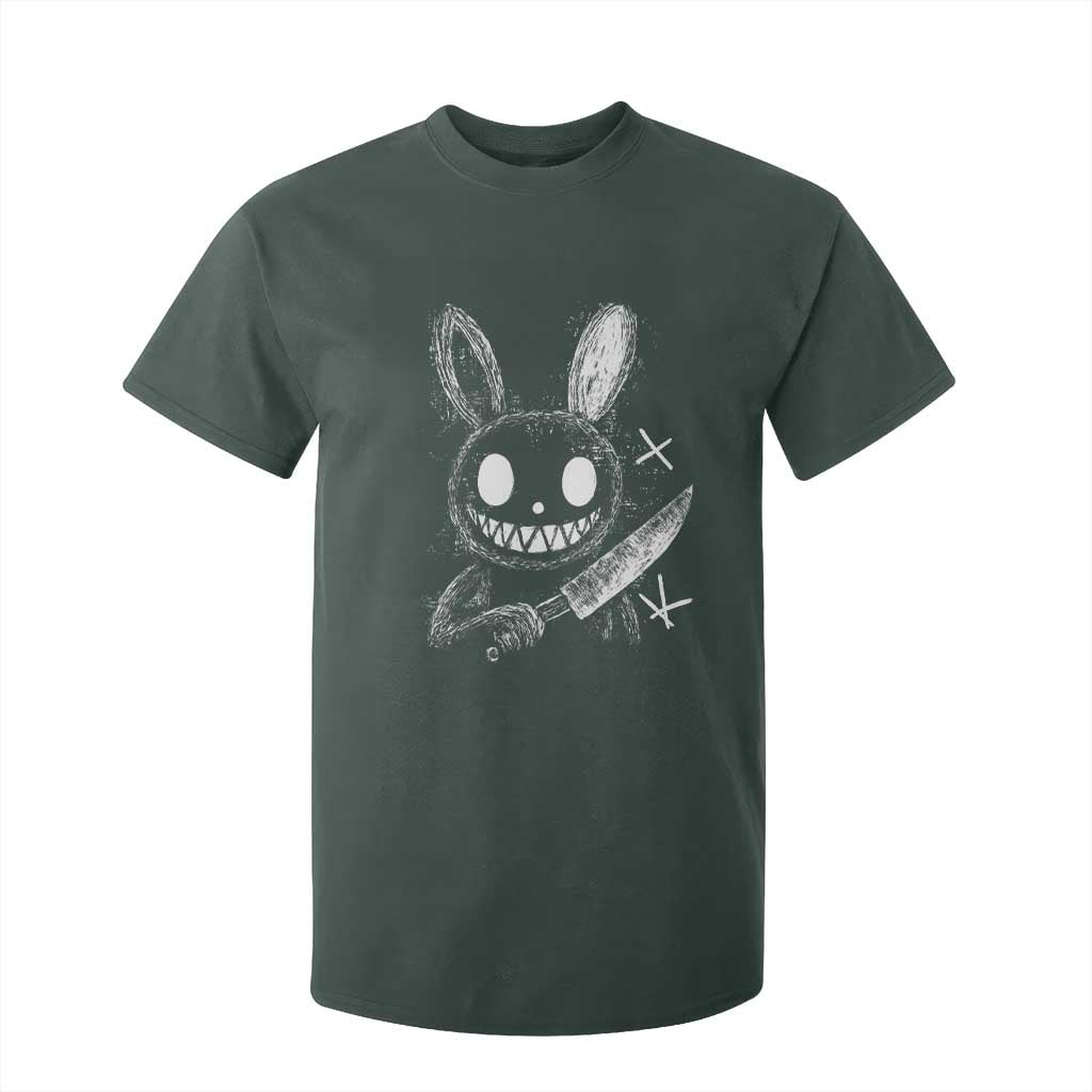 Funny Creepy Bunny With Knife T Shirt For Kid Cute Horror Aesthetic TS12 Dark Forest Green Print Your Wear