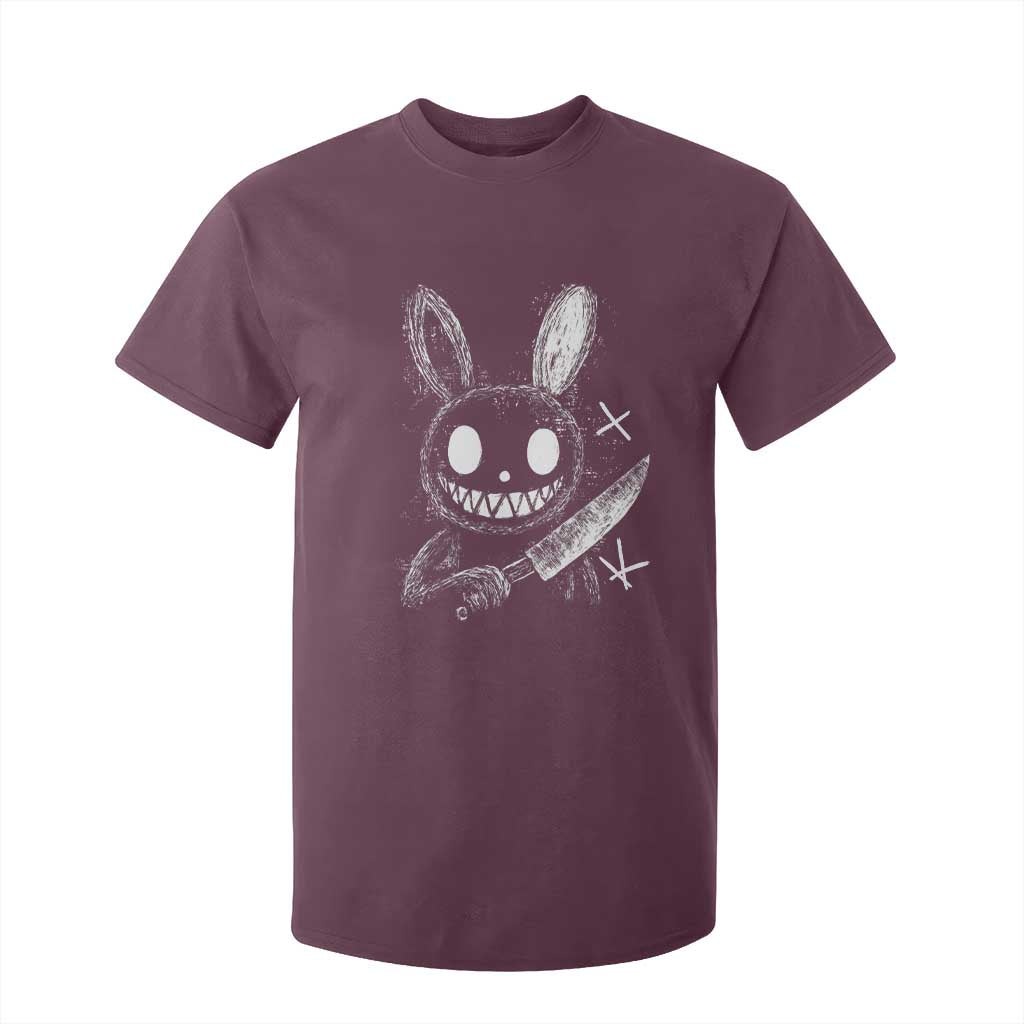 Funny Creepy Bunny With Knife T Shirt For Kid Cute Horror Aesthetic TS12 Maroon Print Your Wear