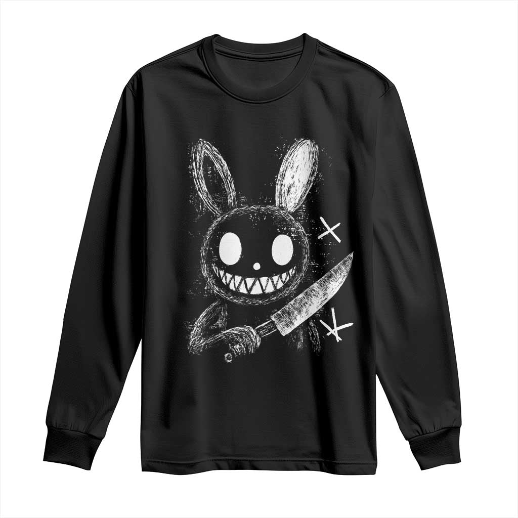 Funny Creepy Bunny With Knife Long Sleeve Shirt Cute Horror Aesthetic TS12 Black Print Your Wear