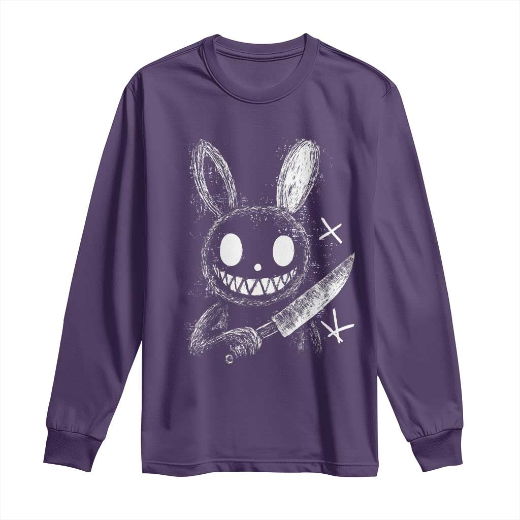 Funny Creepy Bunny With Knife Long Sleeve Shirt Cute Horror Aesthetic TS12 Purple Print Your Wear