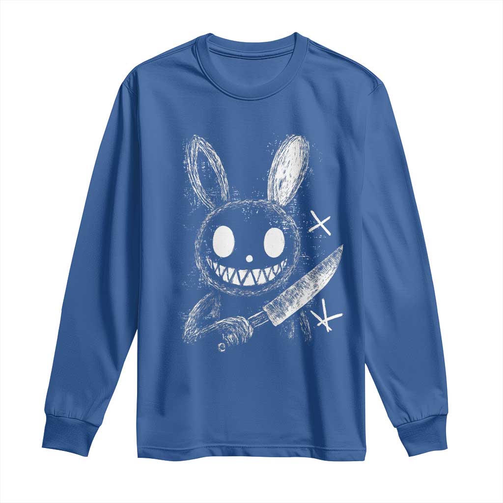 Funny Creepy Bunny With Knife Long Sleeve Shirt Cute Horror Aesthetic TS12 Royal Blue Print Your Wear