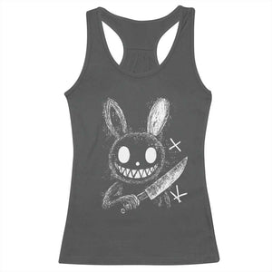 Funny Creepy Bunny With Knife Racerback Tank Top Cute Horror Aesthetic TS12 Dark Heather Print Your Wear