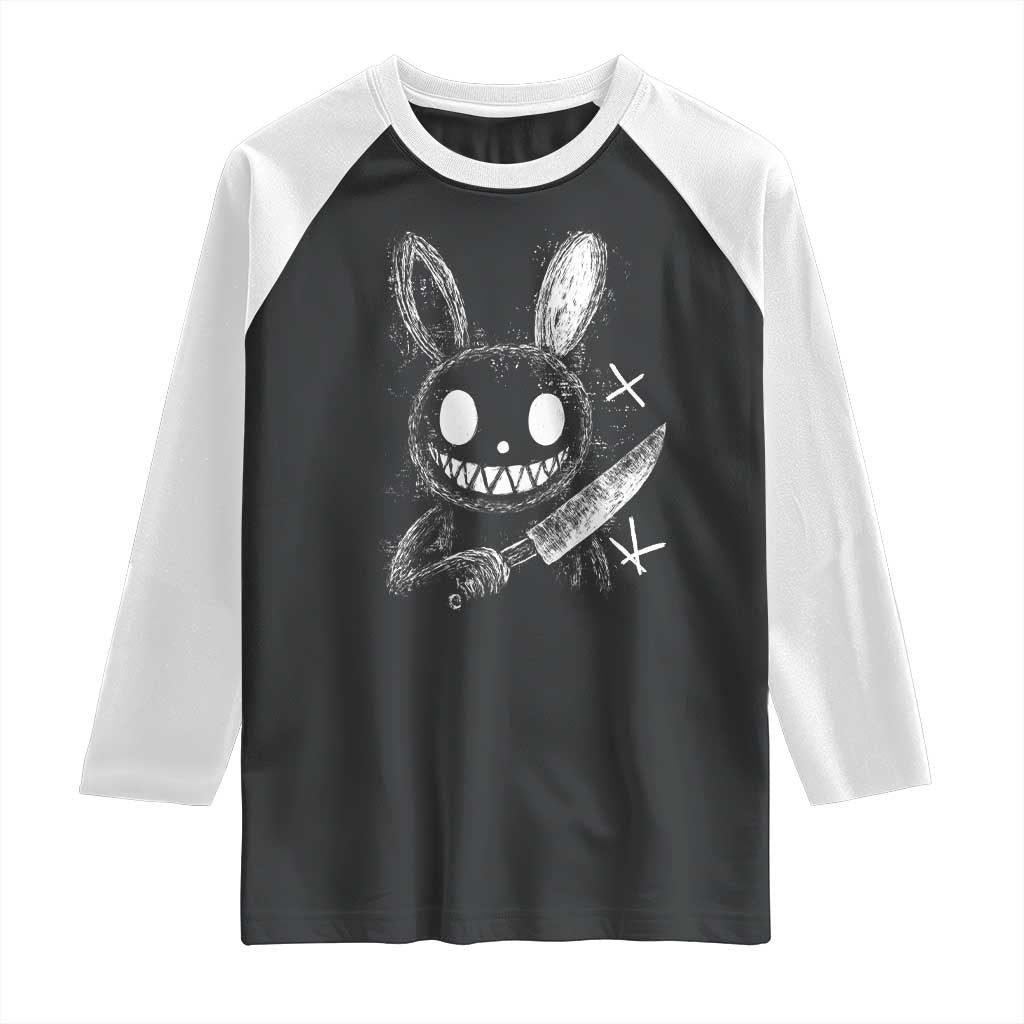 Funny Creepy Bunny With Knife Raglan Shirt Cute Horror Aesthetic TS12 Black White Print Your Wear