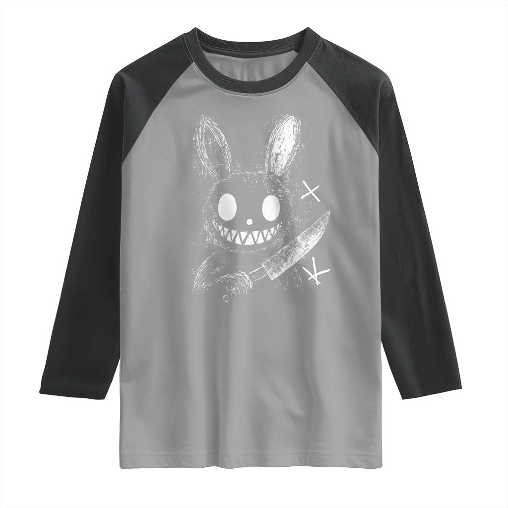 Funny Creepy Bunny With Knife Raglan Shirt Cute Horror Aesthetic TS12 Sport Gray Black Print Your Wear