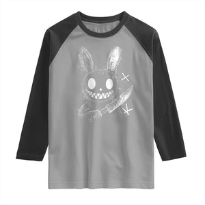 Funny Creepy Bunny With Knife Raglan Shirt Cute Horror Aesthetic TS12 Sport Gray Black Print Your Wear