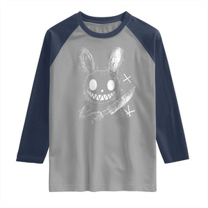 Funny Creepy Bunny With Knife Raglan Shirt Cute Horror Aesthetic TS12 Sport Gray Navy Print Your Wear