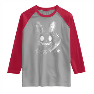 Funny Creepy Bunny With Knife Raglan Shirt Cute Horror Aesthetic TS12 Sport Gray Red Print Your Wear