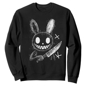 Funny Creepy Bunny With Knife Sweatshirt Cute Horror Aesthetic TS12 Black Print Your Wear