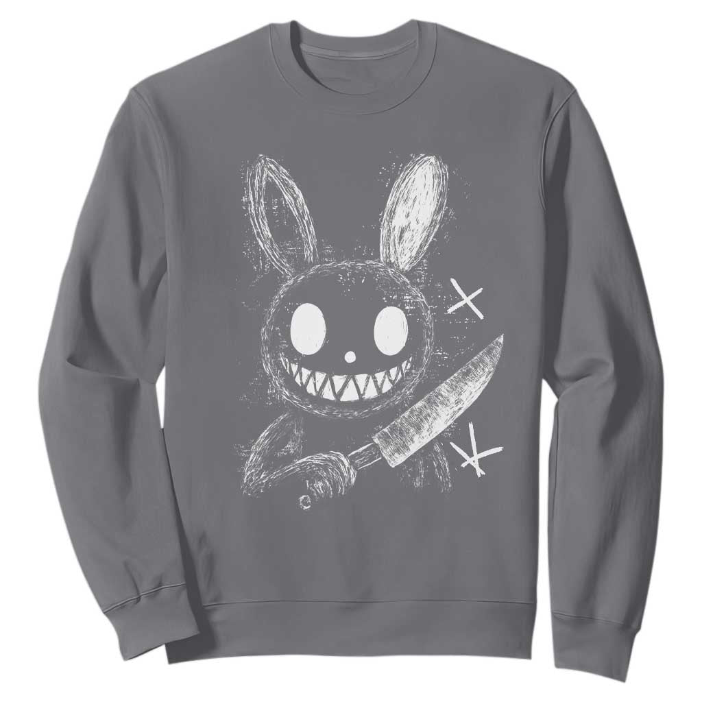 Funny Creepy Bunny With Knife Sweatshirt Cute Horror Aesthetic TS12 Charcoal Print Your Wear
