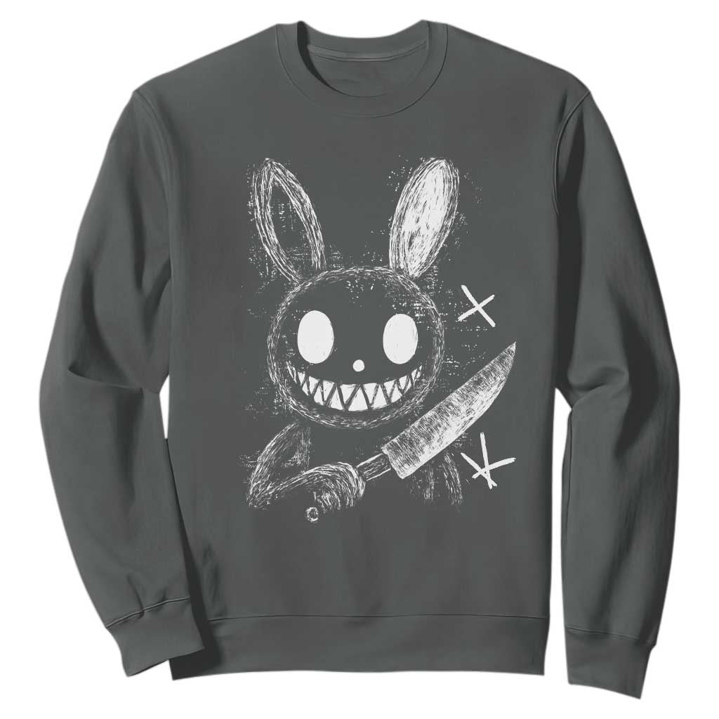 Funny Creepy Bunny With Knife Sweatshirt Cute Horror Aesthetic TS12 Dark Heather Print Your Wear