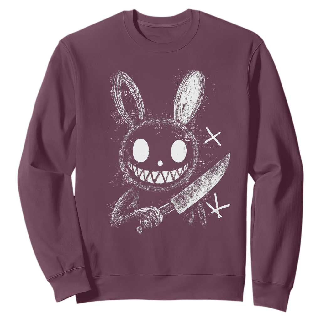 Funny Creepy Bunny With Knife Sweatshirt Cute Horror Aesthetic TS12 Maroon Print Your Wear