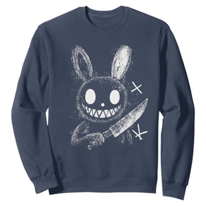 Funny Creepy Bunny With Knife Sweatshirt Cute Horror Aesthetic TS12 Navy Print Your Wear
