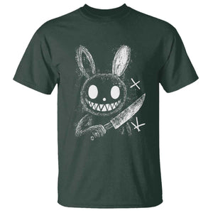 Funny Creepy Bunny With Knife T Shirt Cute Horror Aesthetic TS12 Dark Forest Green Print Your Wear