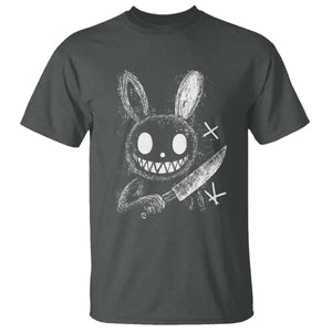 Funny Creepy Bunny With Knife T Shirt Cute Horror Aesthetic TS12 Dark Heather Print Your Wear