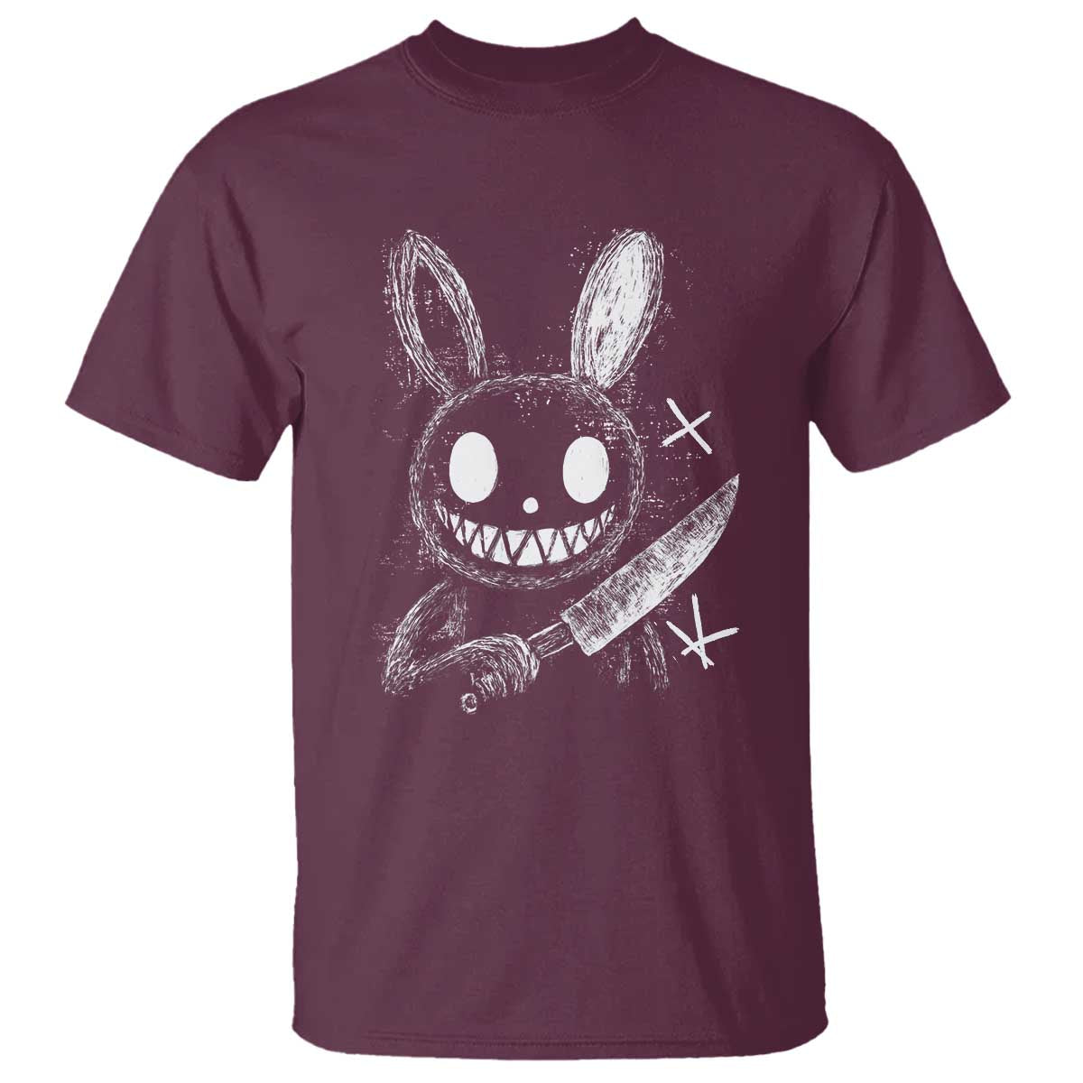 Funny Creepy Bunny With Knife T Shirt Cute Horror Aesthetic TS12 Maroon Print Your Wear