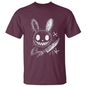 Funny Creepy Bunny With Knife T Shirt Cute Horror Aesthetic TS12 Maroon Print Your Wear