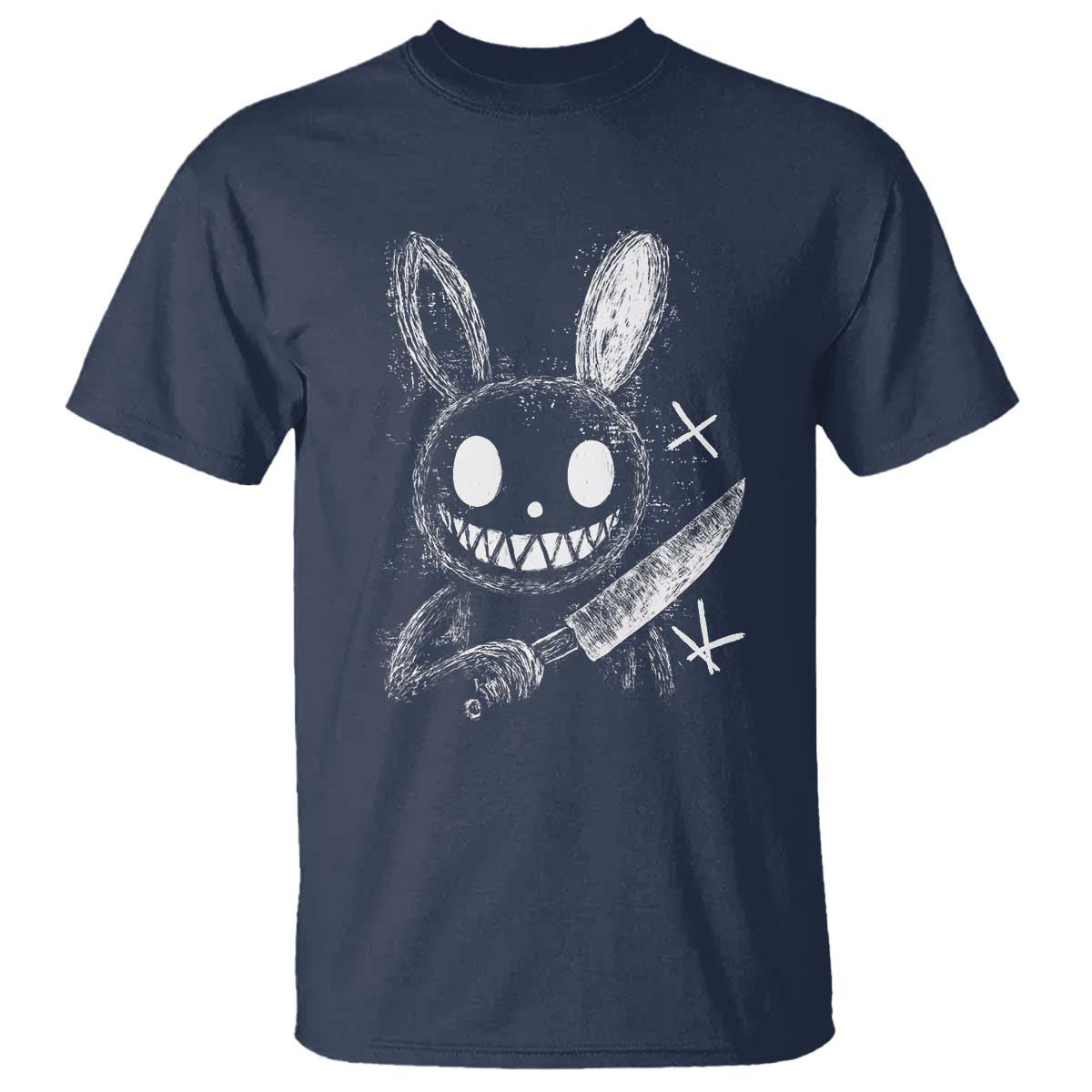 Funny Creepy Bunny With Knife T Shirt Cute Horror Aesthetic TS12 Navy Print Your Wear
