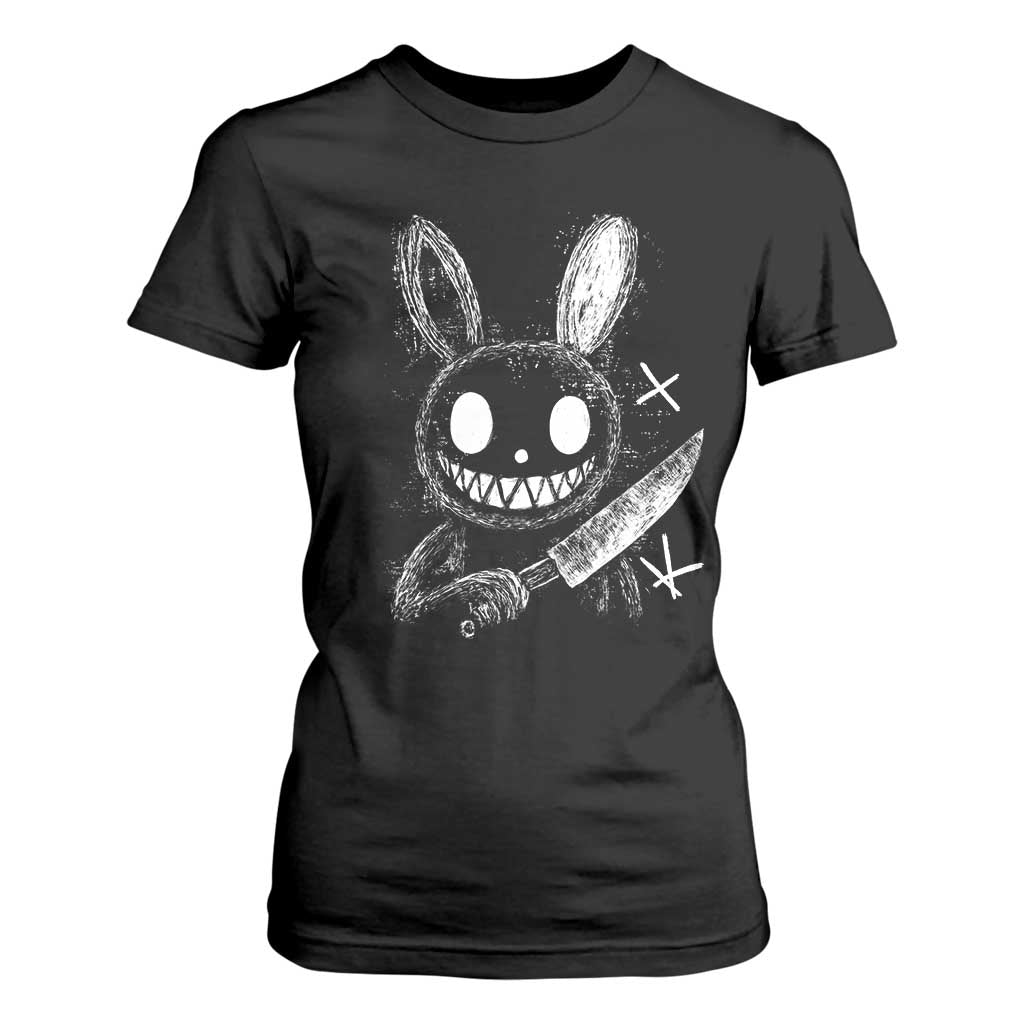 Funny Creepy Bunny With Knife T Shirt For Women Cute Horror Aesthetic TS12 Black Print Your Wear