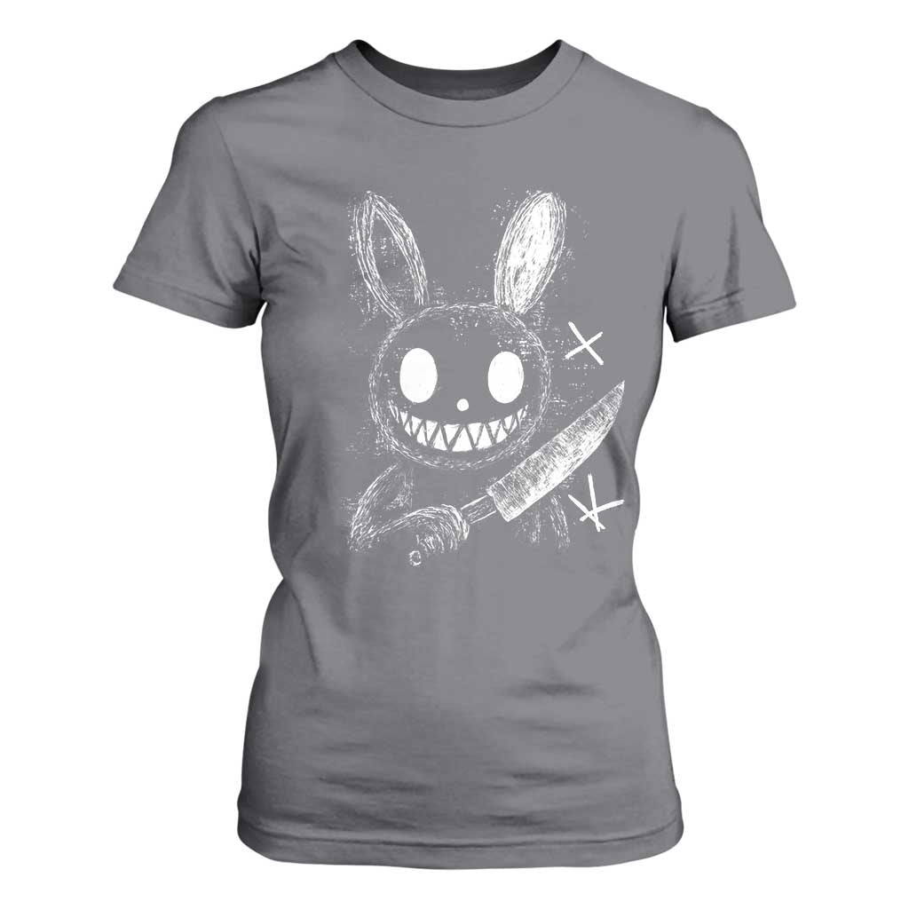 Funny Creepy Bunny With Knife T Shirt For Women Cute Horror Aesthetic TS12 Charcoal Print Your Wear