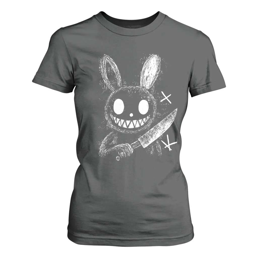Funny Creepy Bunny With Knife T Shirt For Women Cute Horror Aesthetic TS12 Dark Heather Print Your Wear