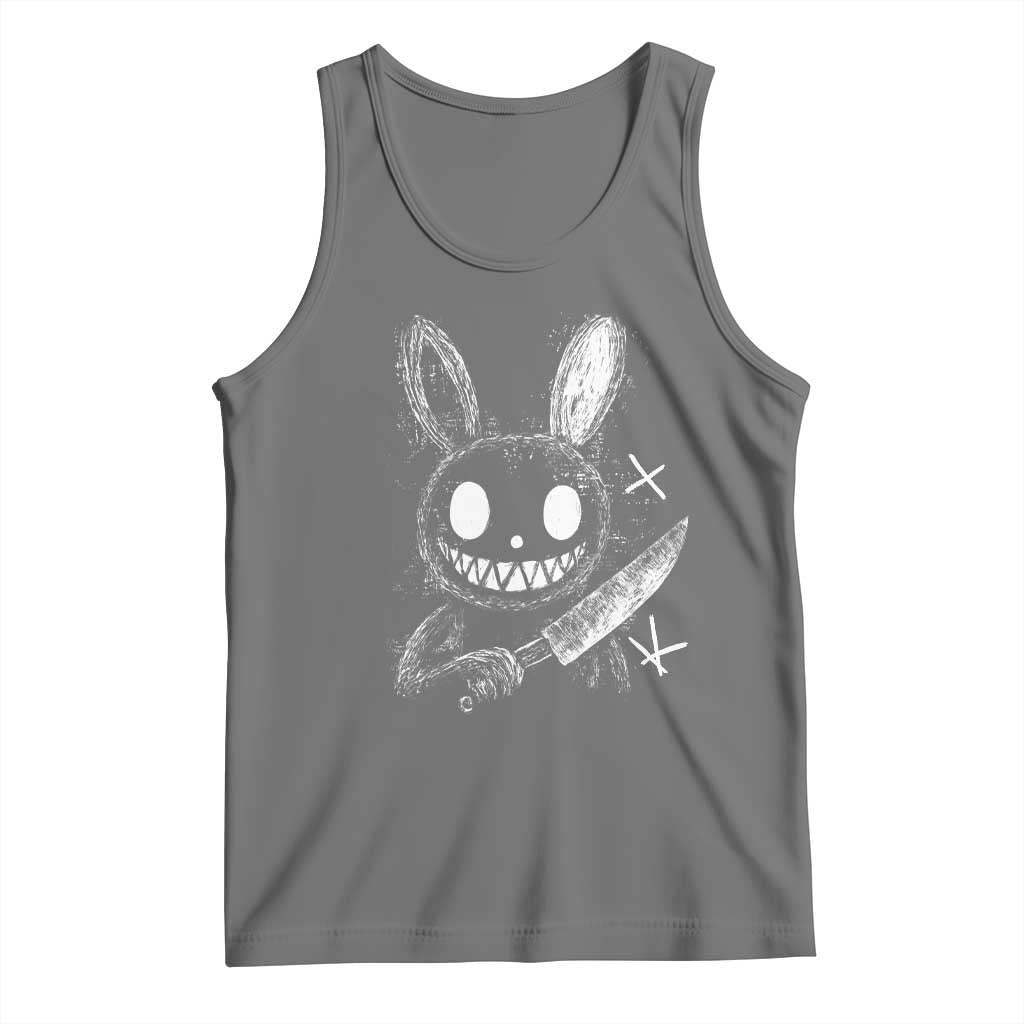 Funny Creepy Bunny With Knife Tank Top Cute Horror Aesthetic TS12 Black Heather Print Your Wear