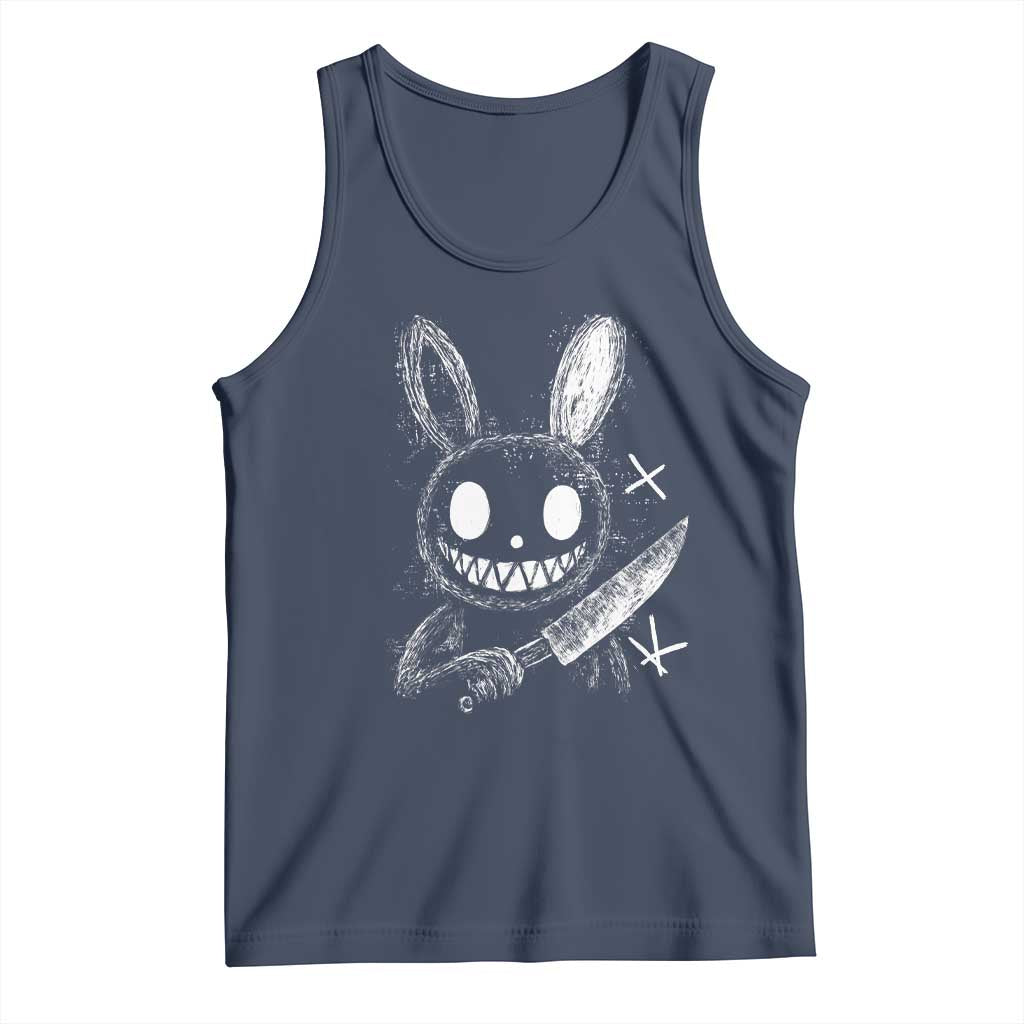 Funny Creepy Bunny With Knife Tank Top Cute Horror Aesthetic TS12 Navy Print Your Wear