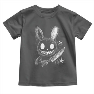 Funny Creepy Bunny With Knife Toddler T Shirt Cute Horror Aesthetic TS12 Dark Heather Print Your Wear