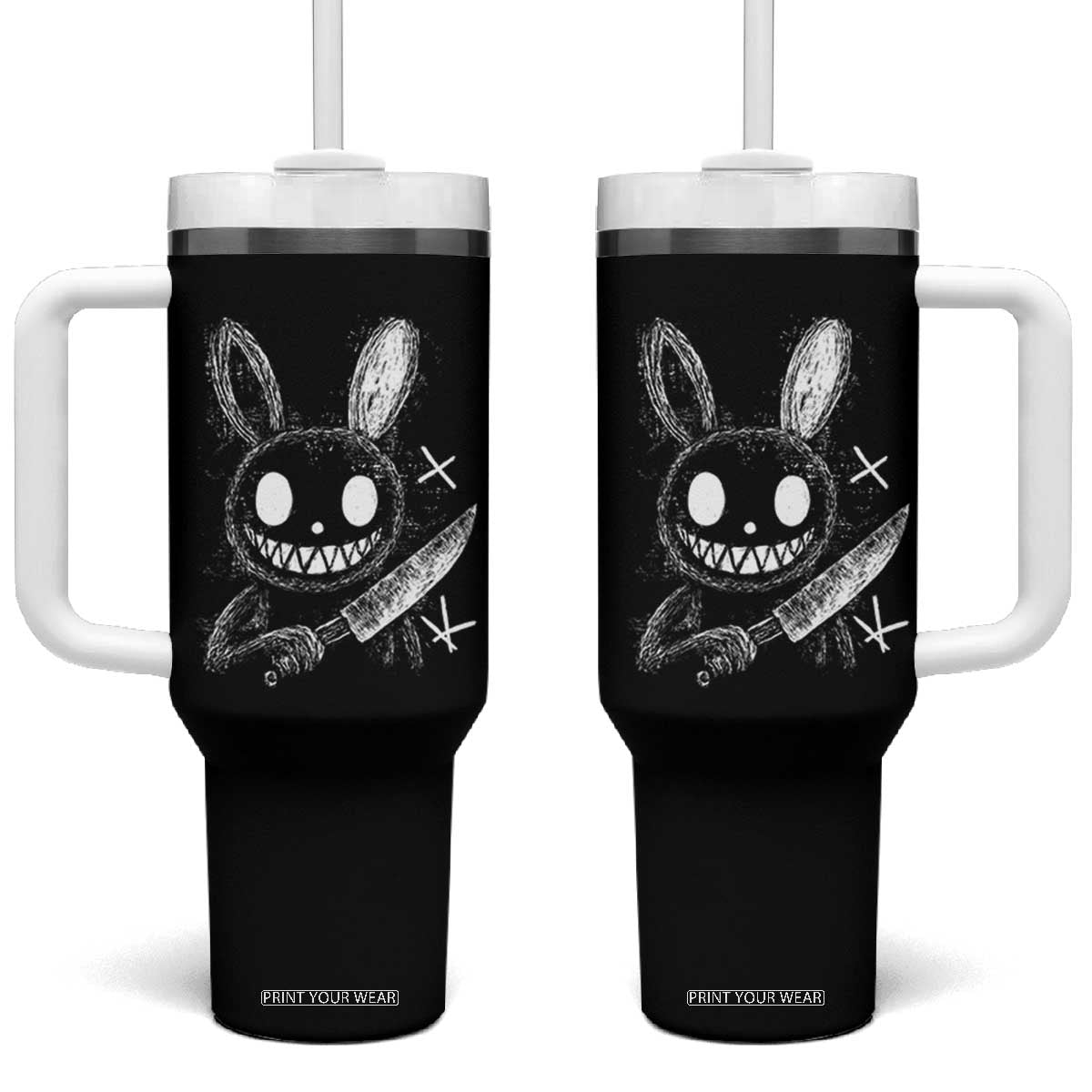 Funny Creepy Bunny With Knife Tumbler With Handle Cute Horror Aesthetic TS12 One Size: 40 oz Black Print Your Wear