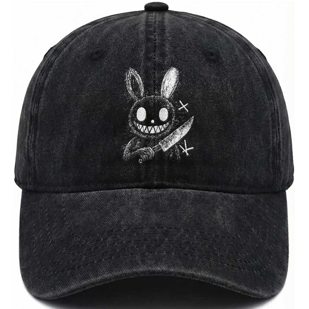 Funny Creepy Bunny With Knife Washed Cotton Baseball Cap Cute Horror Aesthetic TS12 Print Your Wear
