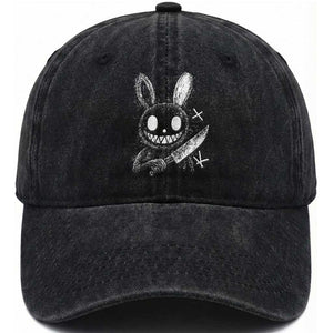 Funny Creepy Bunny With Knife Washed Cotton Baseball Cap Cute Horror Aesthetic TS12 Print Your Wear