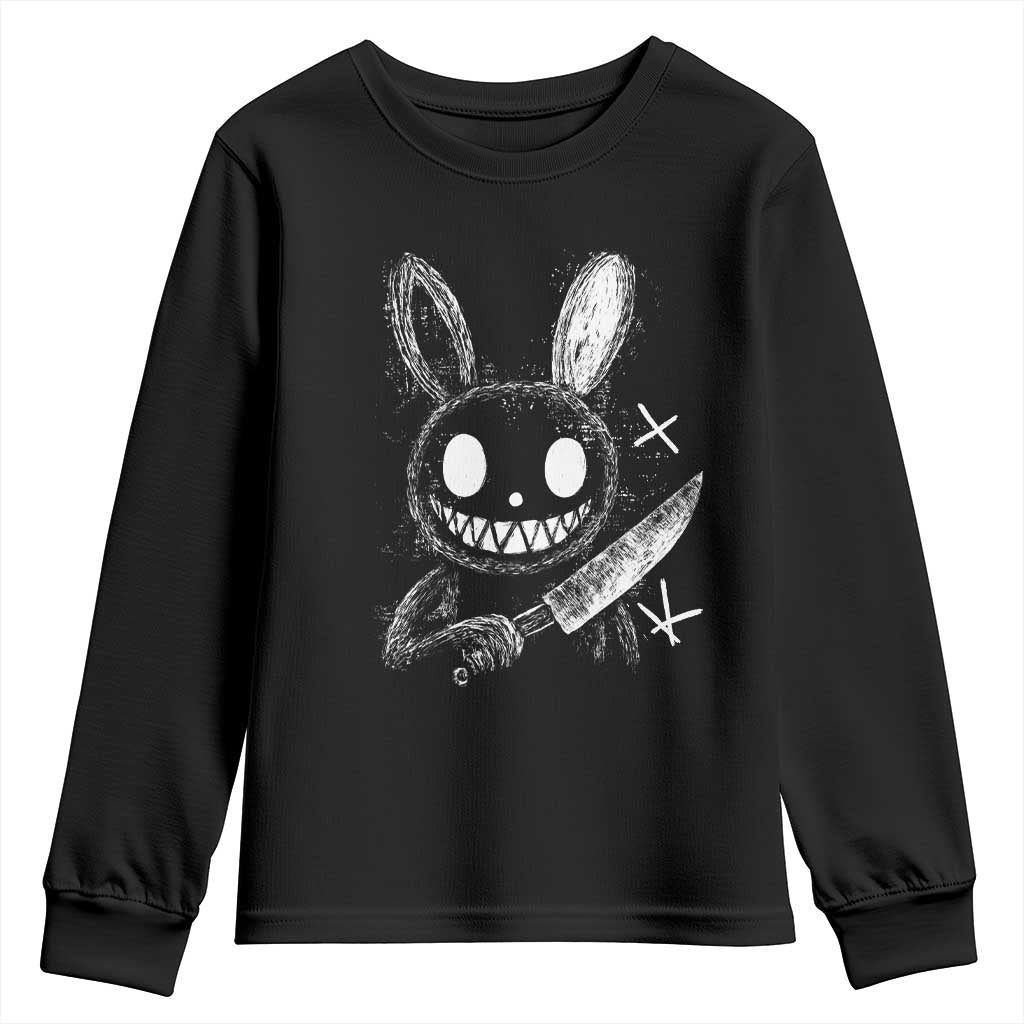 Funny Creepy Bunny With Knife Youth Sweatshirt Cute Horror Aesthetic TS12 Black Print Your Wear