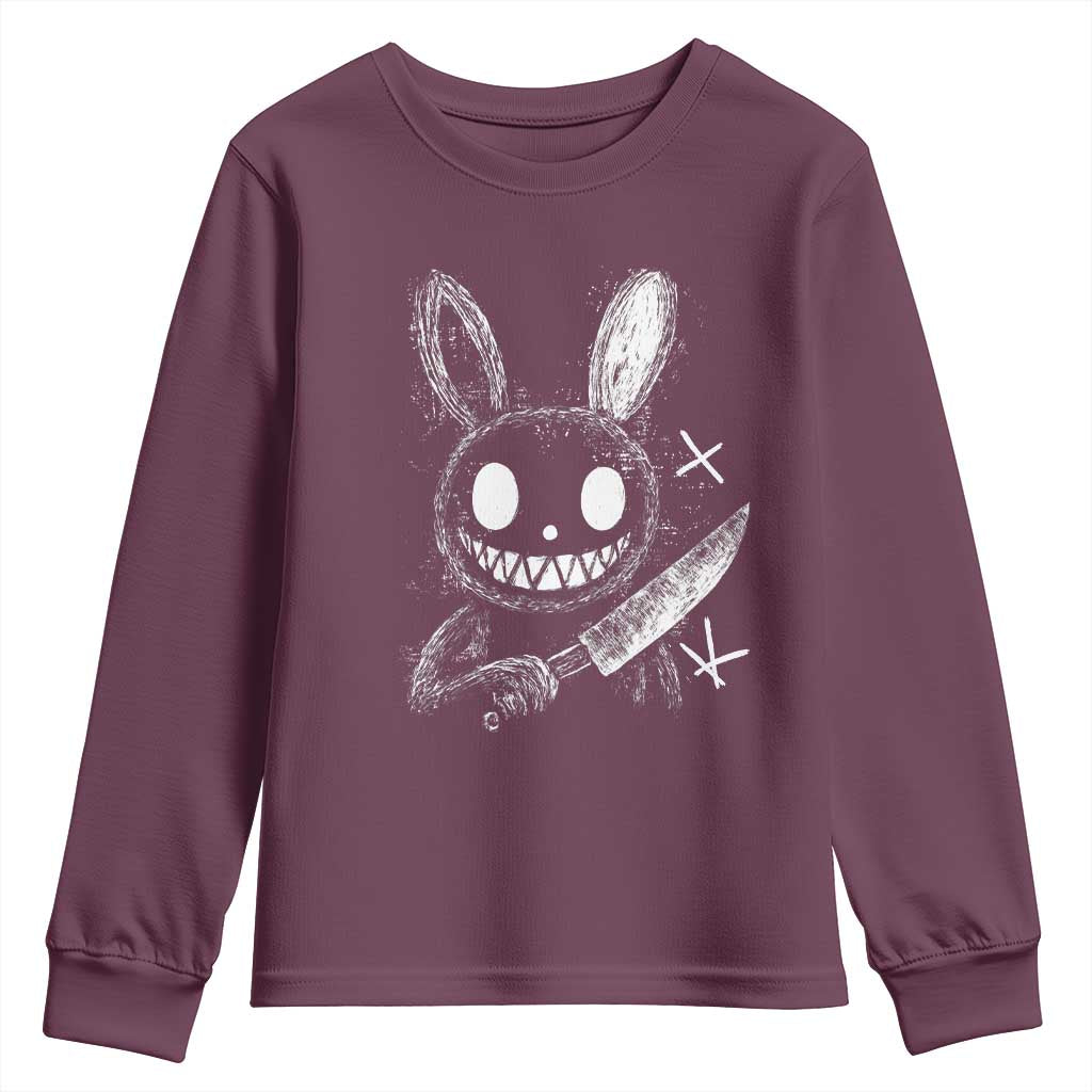 Funny Creepy Bunny With Knife Youth Sweatshirt Cute Horror Aesthetic TS12 Maroon Print Your Wear