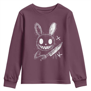Funny Creepy Bunny With Knife Youth Sweatshirt Cute Horror Aesthetic TS12 Maroon Print Your Wear