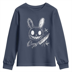 Funny Creepy Bunny With Knife Youth Sweatshirt Cute Horror Aesthetic TS12 Navy Print Your Wear