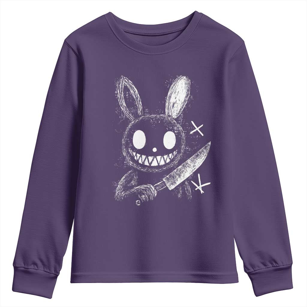 Funny Creepy Bunny With Knife Youth Sweatshirt Cute Horror Aesthetic TS12 Purple Print Your Wear
