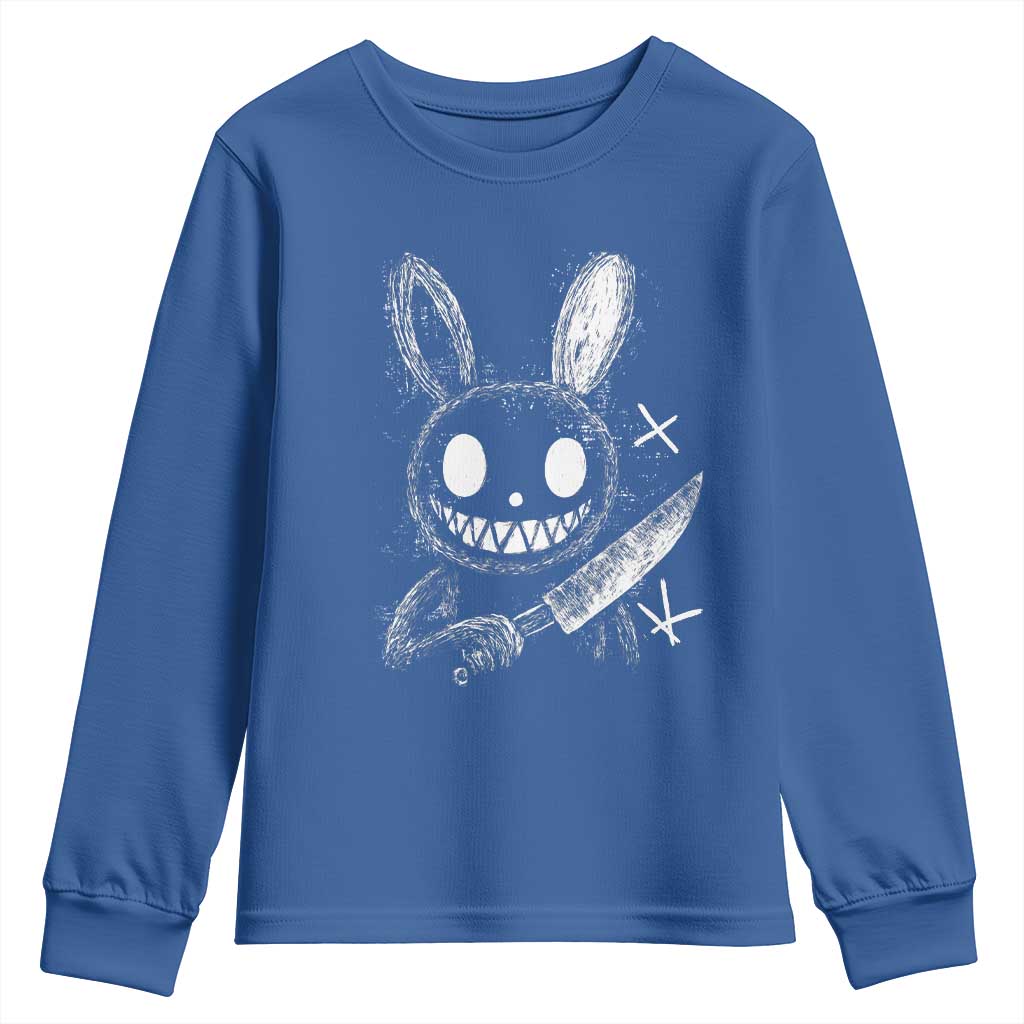 Funny Creepy Bunny With Knife Youth Sweatshirt Cute Horror Aesthetic TS12 Royal Blue Print Your Wear