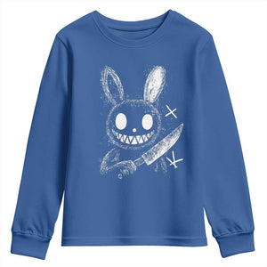 Funny Creepy Bunny With Knife Youth Sweatshirt Cute Horror Aesthetic TS12 Royal Blue Print Your Wear
