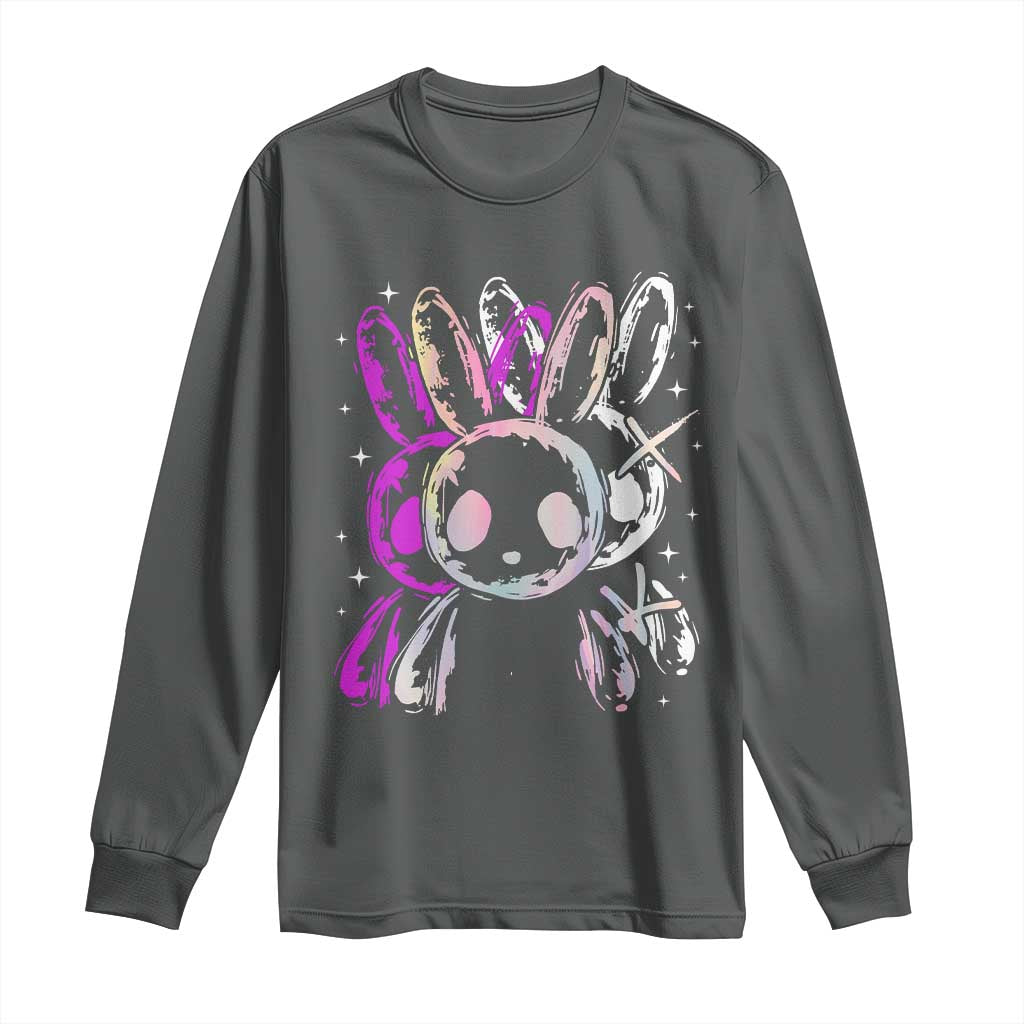 Horror Cute Bunny Rabbit Long Sleeve Shirt Horror Aesthetic TS12 Dark Heather Print Your Wear