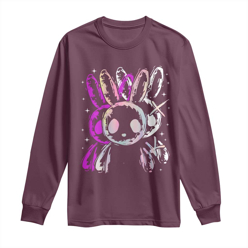Horror Cute Bunny Rabbit Long Sleeve Shirt Horror Aesthetic TS12 Maroon Print Your Wear