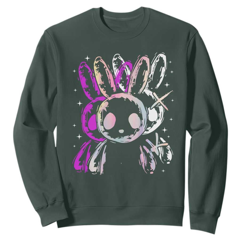 Horror Cute Bunny Rabbit Sweatshirt Horror Aesthetic TS12 Dark Forest Green Print Your Wear